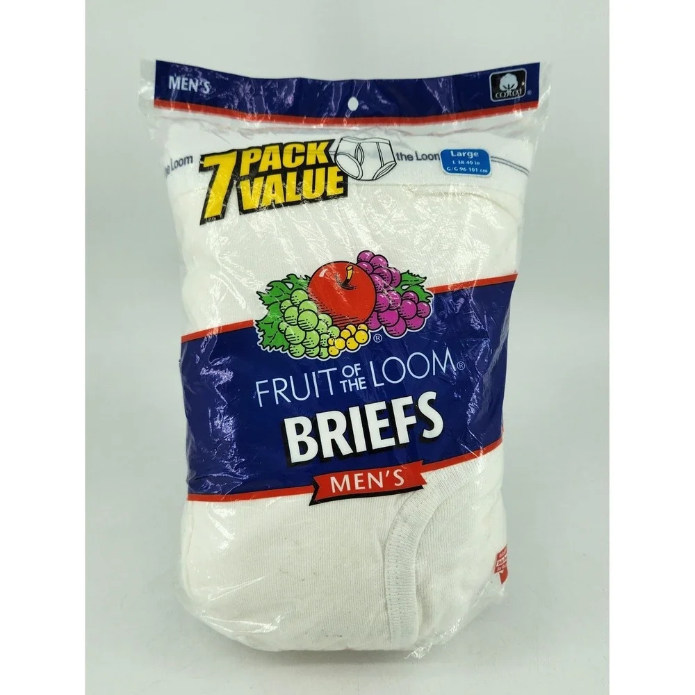 New Vtg 2005 Fruit of the Loom Briefs Men Large White 7 Pack 100% Cotton Classic